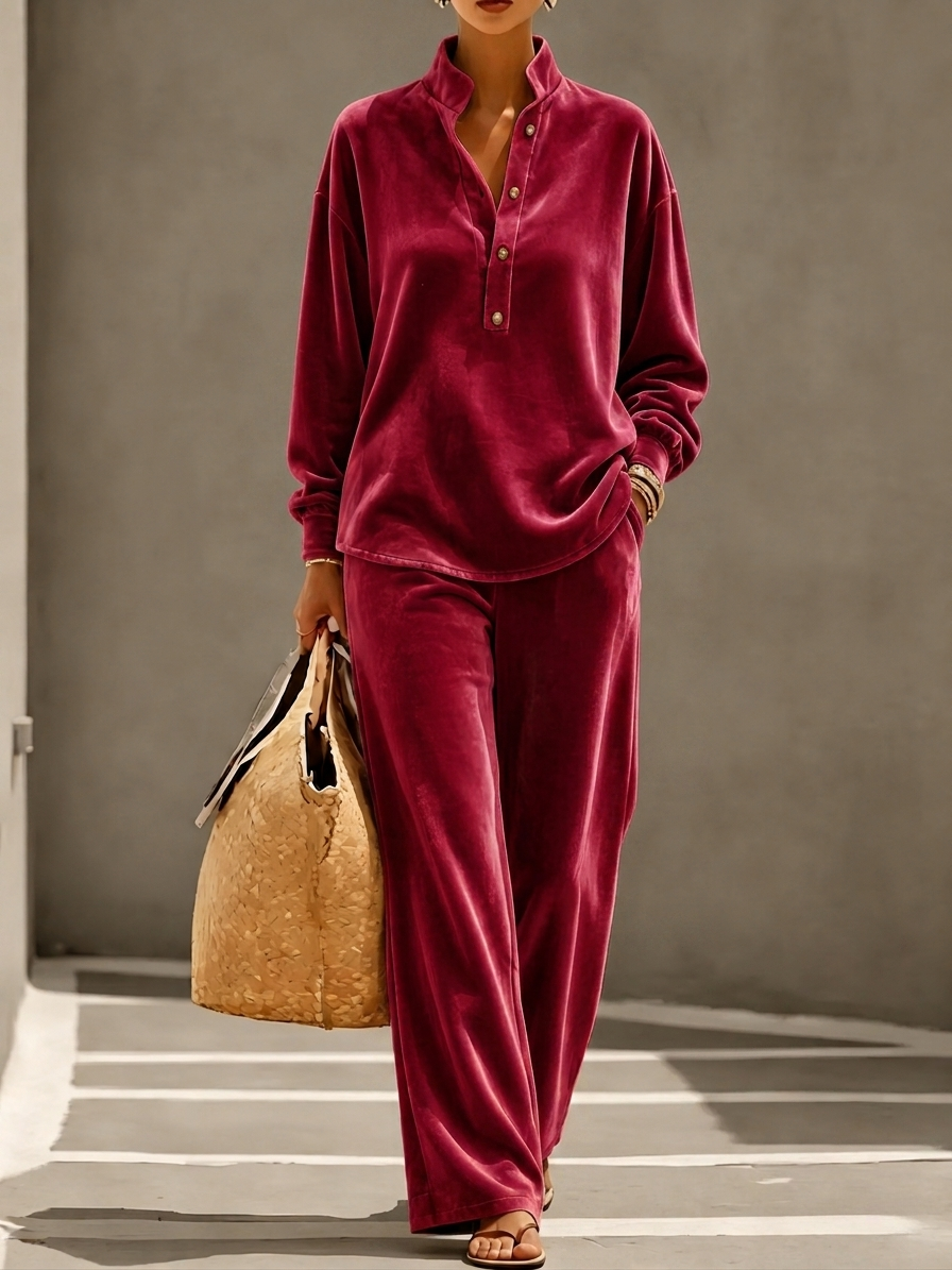 Women's Soft Velvet Two-Piece Set – Relaxed & Elegant
