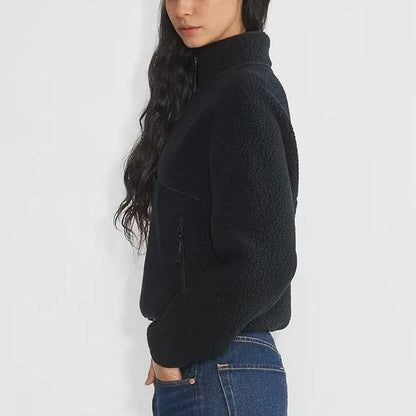 Women‘s Fleece Sweatshirt – Cropped Half-Zip Sherpa Pullover with Zipper Pockets