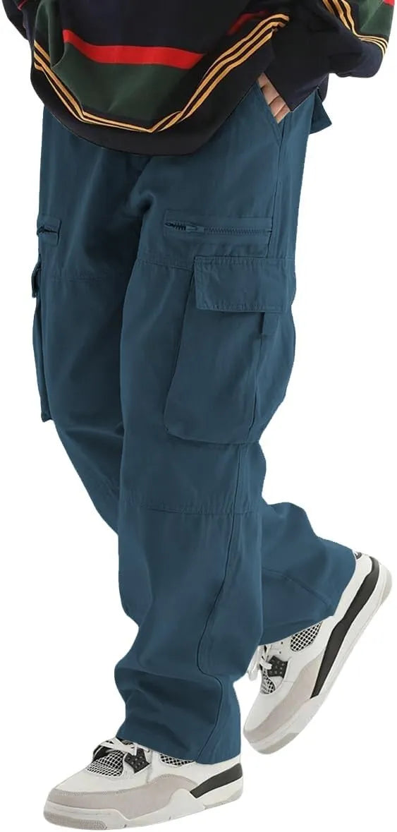Men's Loose Solid Color All-match Pocket Drawstring Waist Overalls