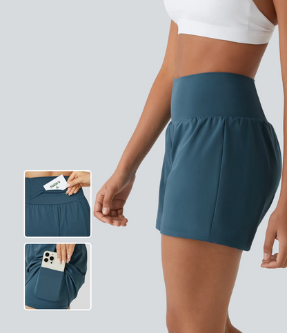 🔥Last Day Promotion!Super High Waisted Back Pocket & Side Hidden Pocket 2-in-1 Yoga Shorts