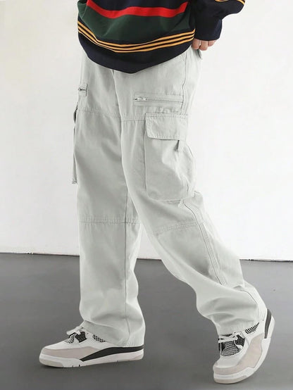 Men's Loose Solid Color All-match Pocket Drawstring Waist Overalls