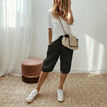 👖 LIMITED-TIME 90% OFF! ✨ Women's Cotton Linen Capris – Loose, Cropped, Rolled Cuff, Pockets 🌿