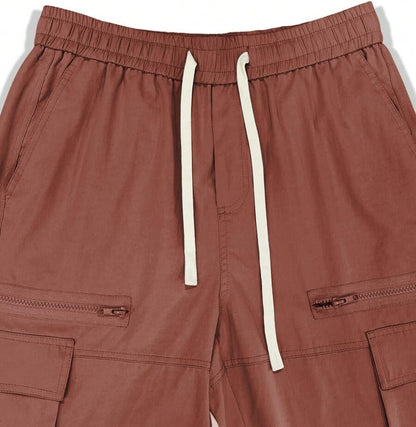 Men's Loose Solid Color All-match Pocket Drawstring Waist Overalls