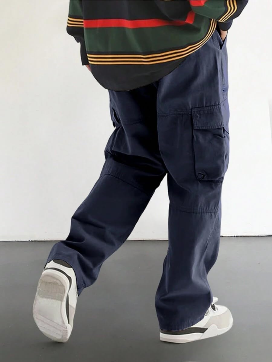 Men's Loose Solid Color All-match Pocket Drawstring Waist Overalls