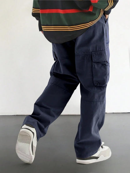 Men's Loose Solid Color All-match Pocket Drawstring Waist Overalls