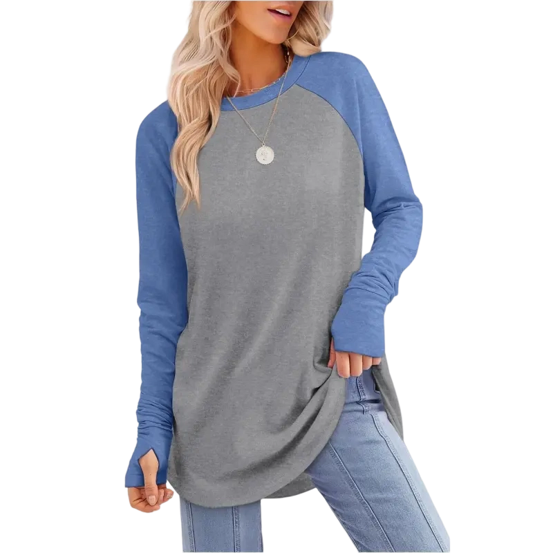 Womens Long Sleeve Round Neck Tunic Tops