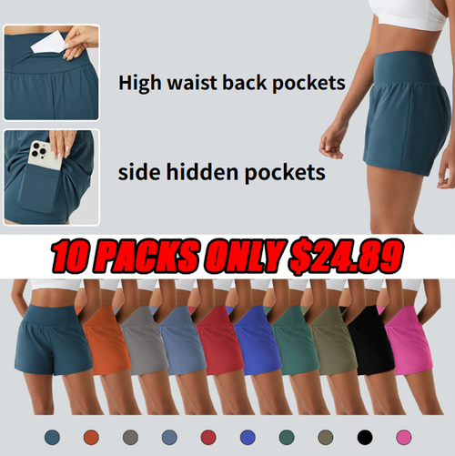 🔥Last Day Promotion!Super High Waisted Back Pocket & Side Hidden Pocket 2-in-1 Yoga Shorts