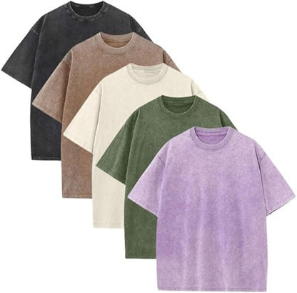 Men’s Plus Size 100% Cotton Acid Wash Oversized Heavyweight Vintage T-Shirt