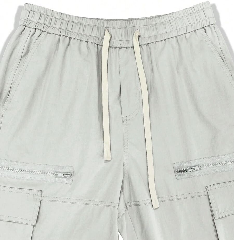 Men's Loose Solid Color All-match Pocket Drawstring Waist Overalls