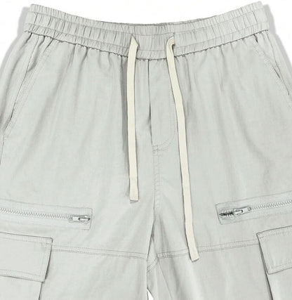 Men's Loose Solid Color All-match Pocket Drawstring Waist Overalls