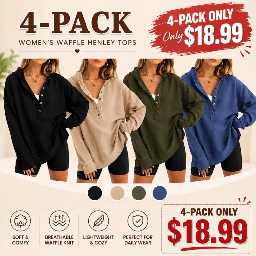 Women’s Oversized V-Neck Hoodie – Relaxed Button Pullover with Side Slits