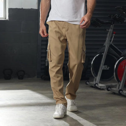 Men's Loose Solid Color All-match Pocket Drawstring Waist Overalls