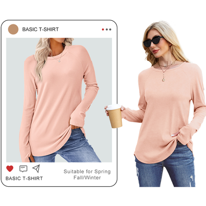 Womens Long Sleeve Round Neck Tunic Tops