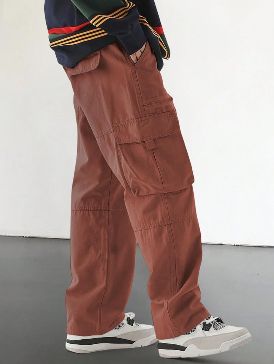 Men's Loose Solid Color All-match Pocket Drawstring Waist Overalls