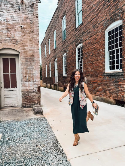 🔥Last day promotion⏰Casual Round Neck Loose Split Wrinkle-Free Long Maxi Vacation Dress with Pockets