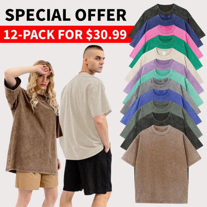 Men’s Plus Size 100% Cotton Acid Wash Oversized Heavyweight Vintage T-Shirt