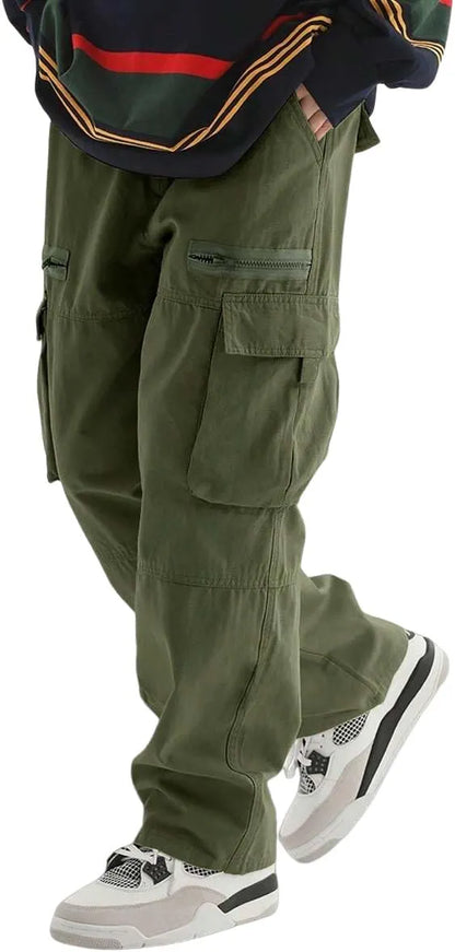 Men's Loose Solid Color All-match Pocket Drawstring Waist Overalls