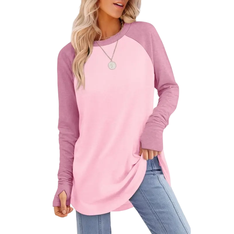 Womens Long Sleeve Round Neck Tunic Tops