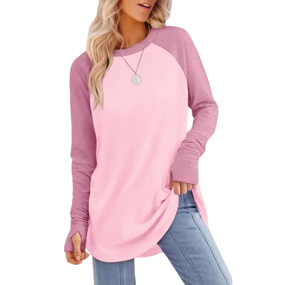 Womens Long Sleeve Round Neck Tunic Tops