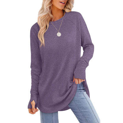Womens Long Sleeve Round Neck Tunic Tops