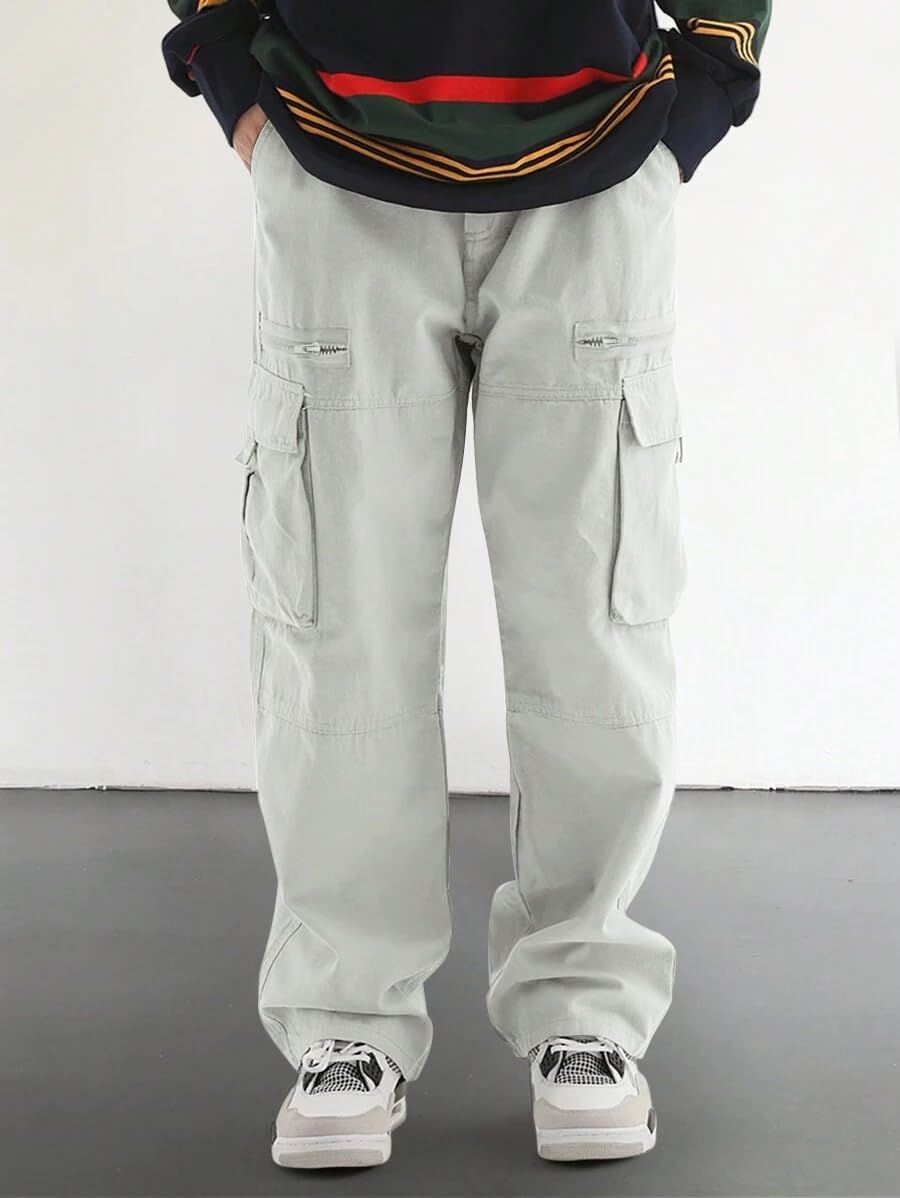 Men's Loose Solid Color All-match Pocket Drawstring Waist Overalls