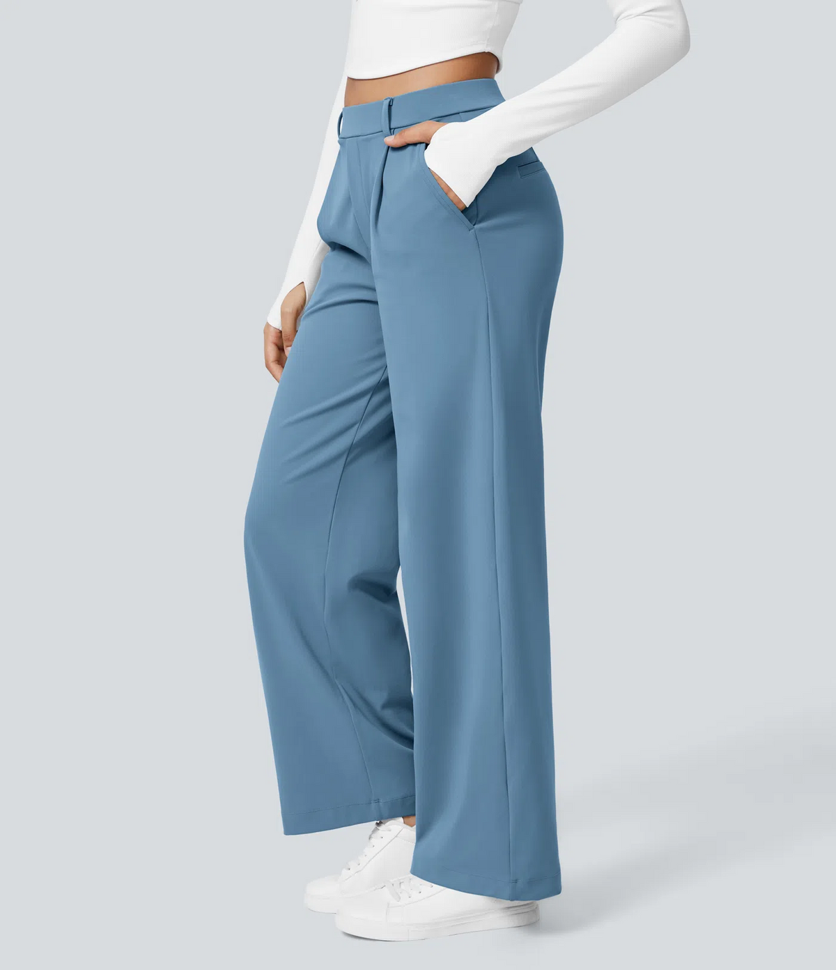 High Waisted Side Pocket Straight Leg Work Pants