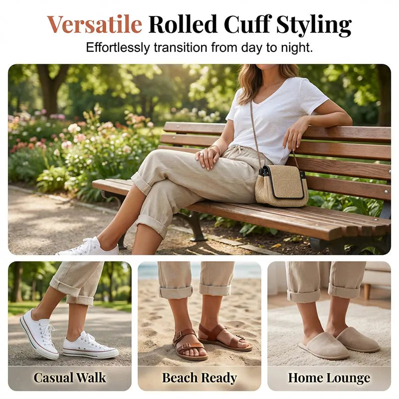 👖 LIMITED-TIME 90% OFF! ✨ Women's Cotton Linen Capris – Loose, Cropped, Rolled Cuff, Pockets 🌿