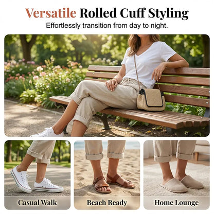 👖 LIMITED-TIME 90% OFF! ✨ Women's Cotton Linen Capris – Loose, Cropped, Rolled Cuff, Pockets 🌿