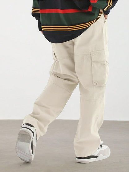 Men's Loose Solid Color All-match Pocket Drawstring Waist Overalls