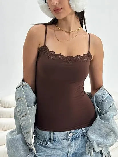 Women’s Padded Lace Cami Top – Double Lined Sexy Spaghetti Strap Tank