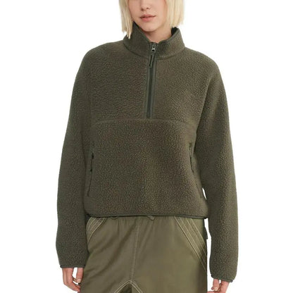 Women‘s Fleece Sweatshirt – Cropped Half-Zip Sherpa Pullover with Zipper Pockets
