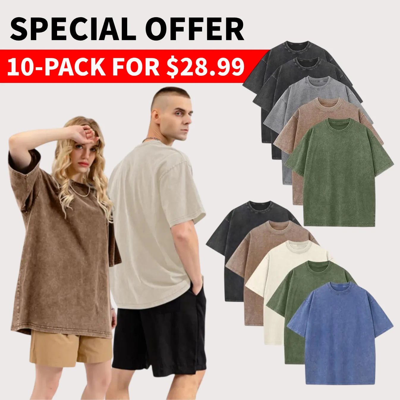Men’s Plus Size 100% Cotton Acid Wash Oversized Heavyweight Vintage T-Shirt