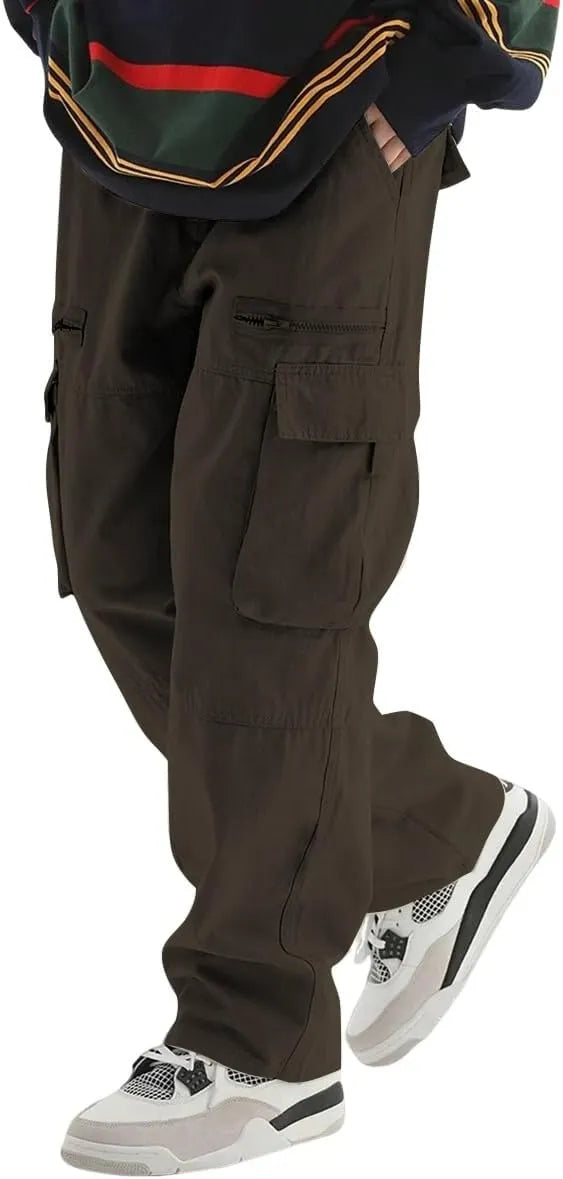 Men's Loose Solid Color All-match Pocket Drawstring Waist Overalls