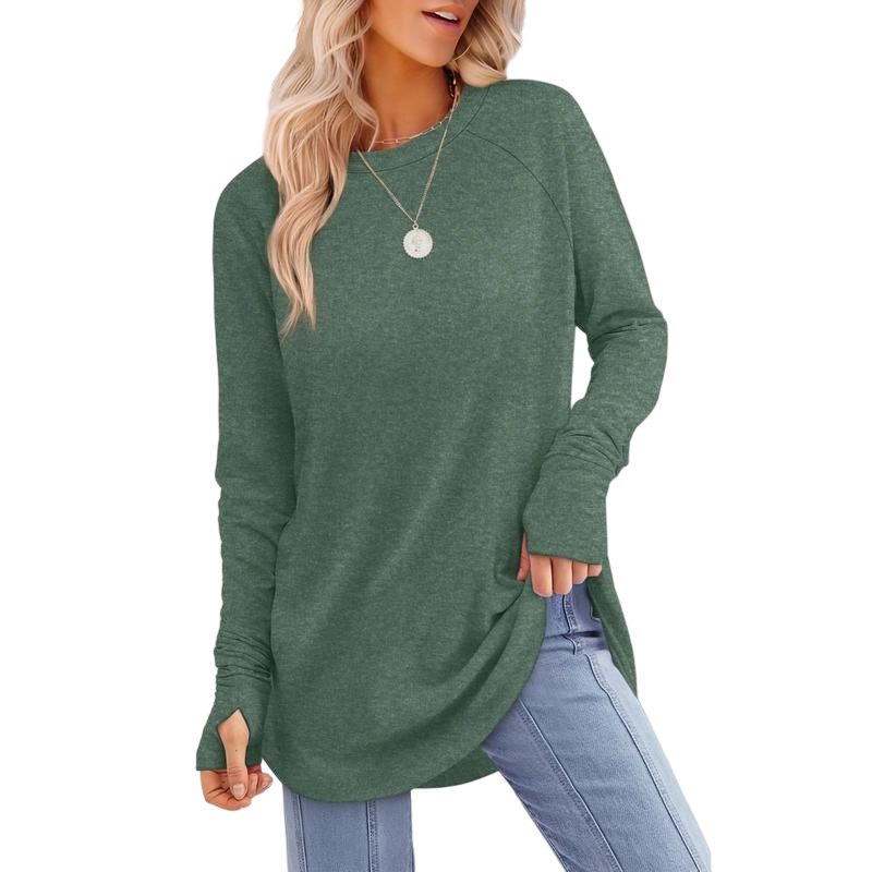 Womens Long Sleeve Round Neck Tunic Tops