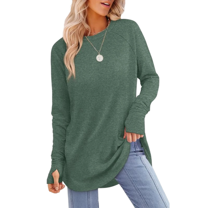 Womens Long Sleeve Round Neck Tunic Tops