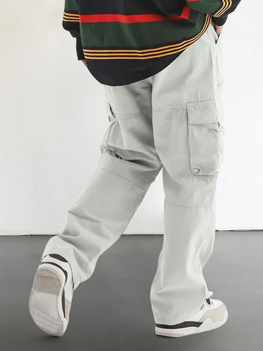 Men's Loose Solid Color All-match Pocket Drawstring Waist Overalls