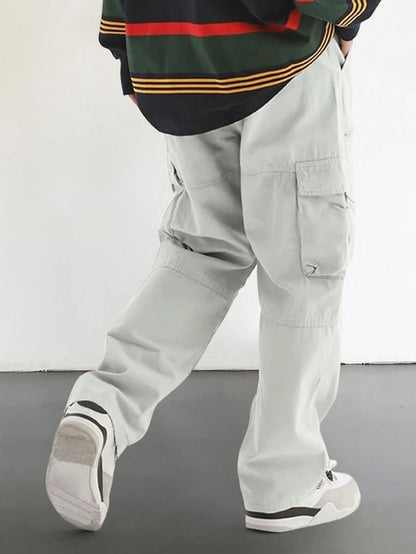 Men's Loose Solid Color All-match Pocket Drawstring Waist Overalls