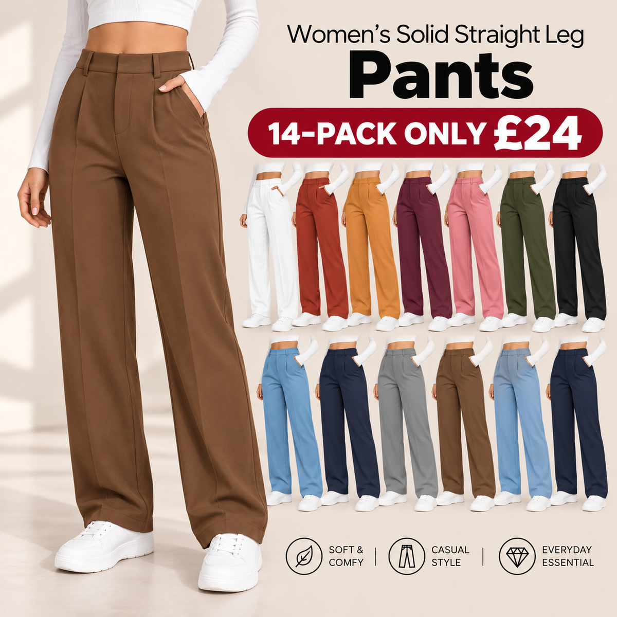 ⏰Big Spring Sale!High Waisted Side Pocket Straight Leg Work Pants