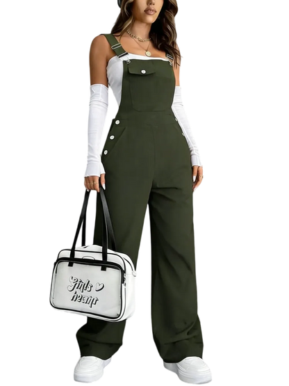 Women's solid color jumpsuit with pockets