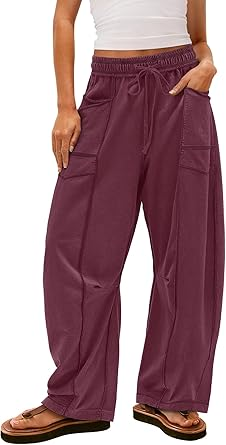 Women'S High Waisted Barrel Sweatpants Baggy Wide Leg Drawstring Joggers With Pockets And Seam Stitch Details| Regular Lined For Fall & Spring, Cozy Fleece Lined For Winter