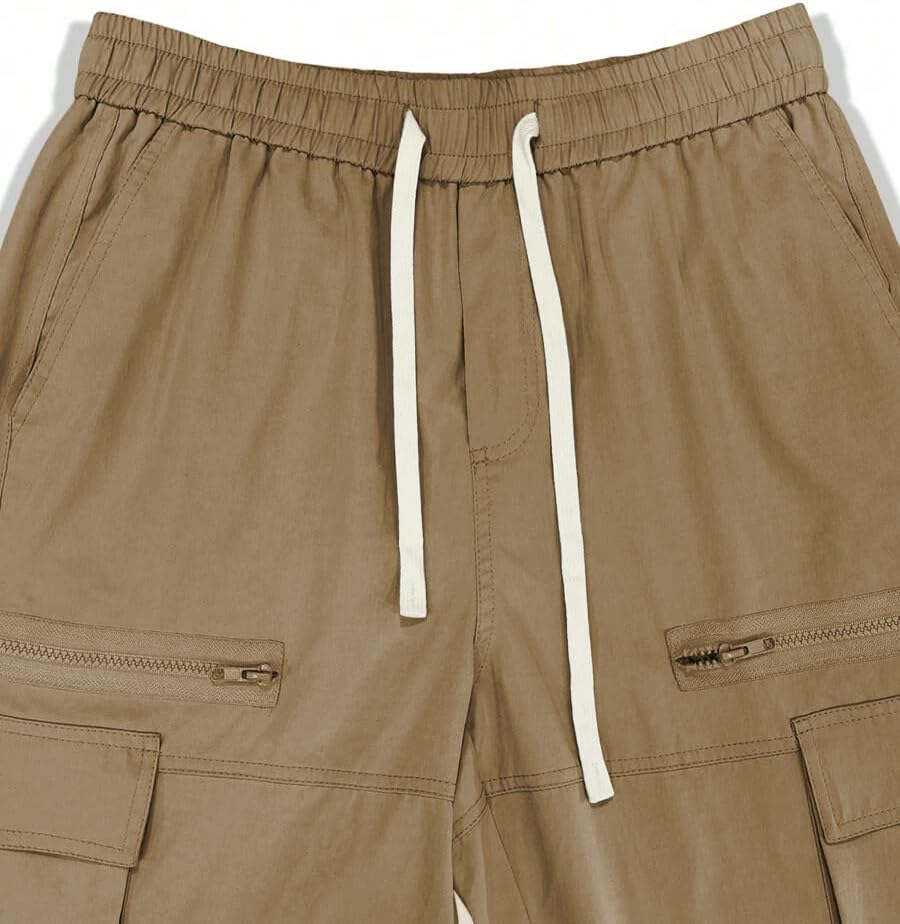 Men's Loose Solid Color All-match Pocket Drawstring Waist Overalls
