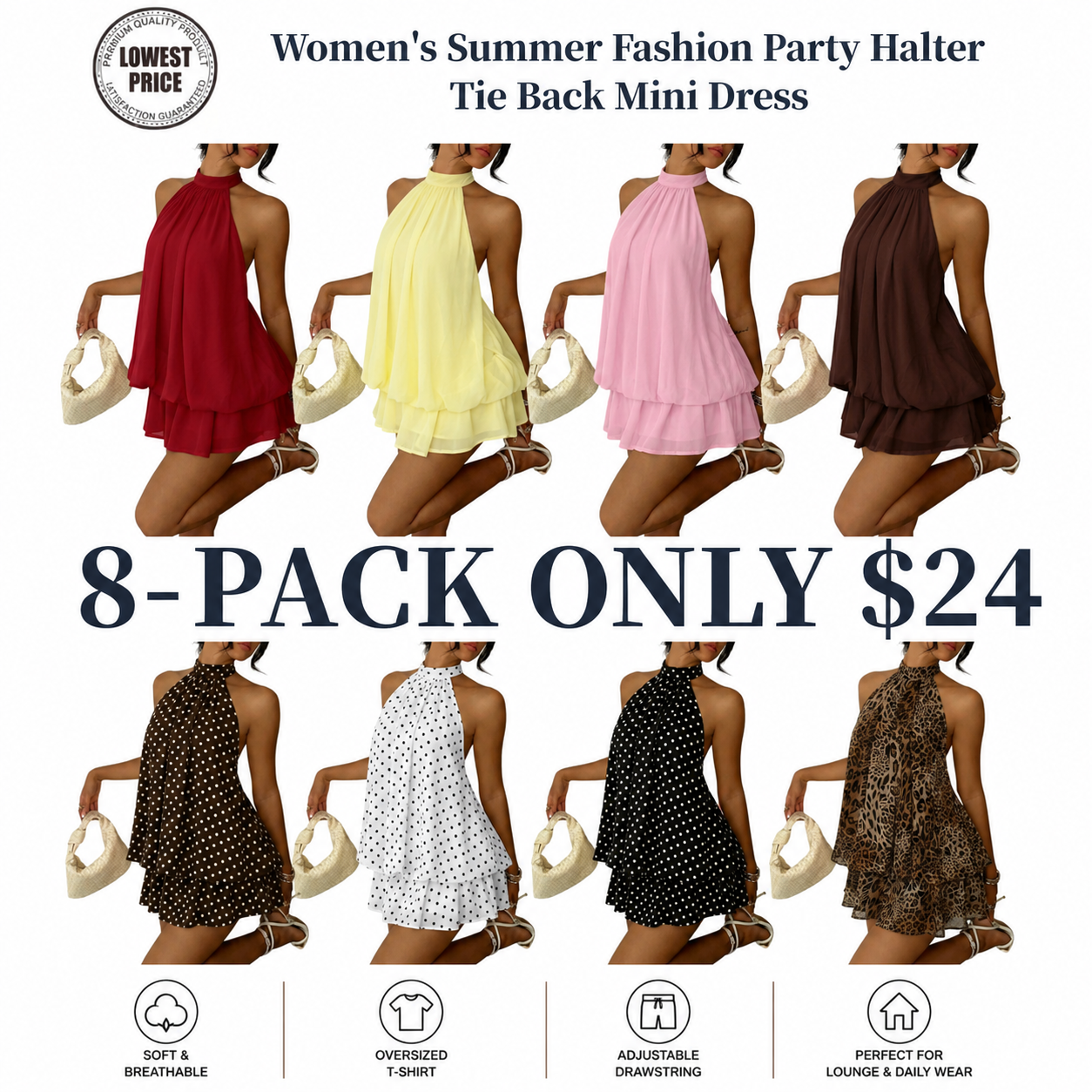 Women's Summer Halter Tie Back Mini Dress