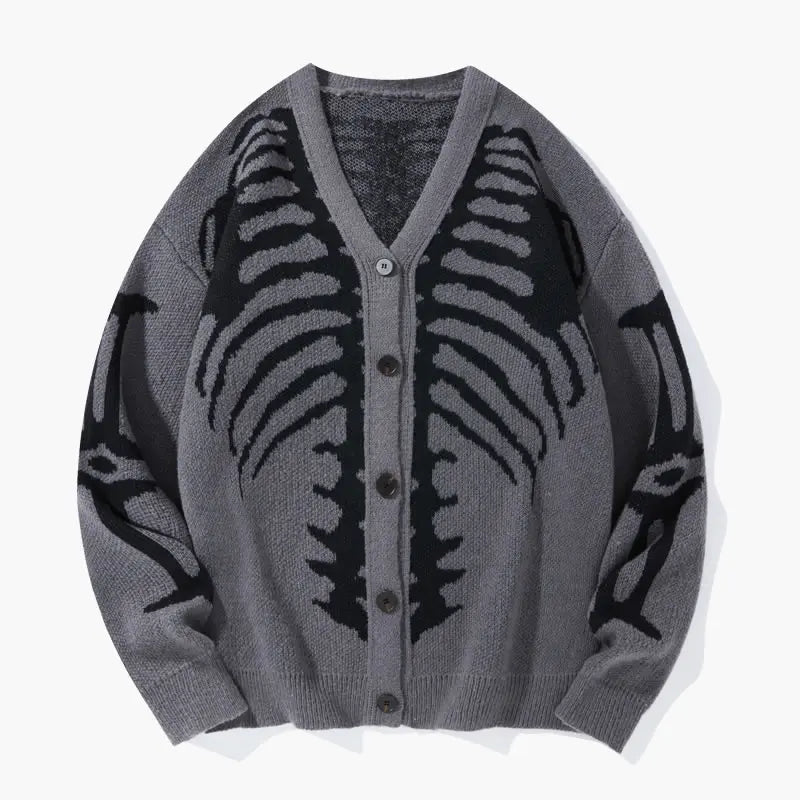 🎃Bestseller unisex Halloween knit cardigan. Skeleton print, button‐front V‐neck loose fit. Soft for spooky season & daily fall wear, multiple sizes available.🔥
