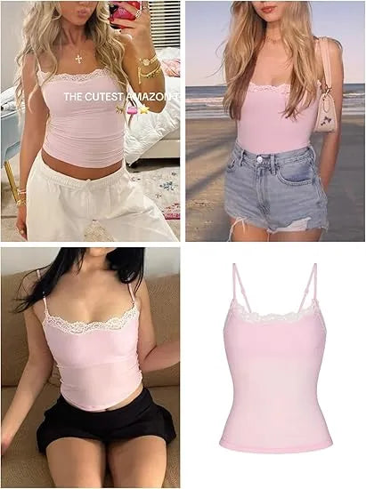 Women’s Padded Lace Cami Top – Double Lined Sexy Spaghetti Strap Tank