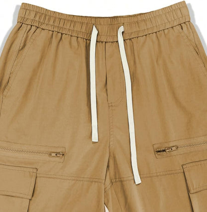 Men's Loose Solid Color All-match Pocket Drawstring Waist Overalls