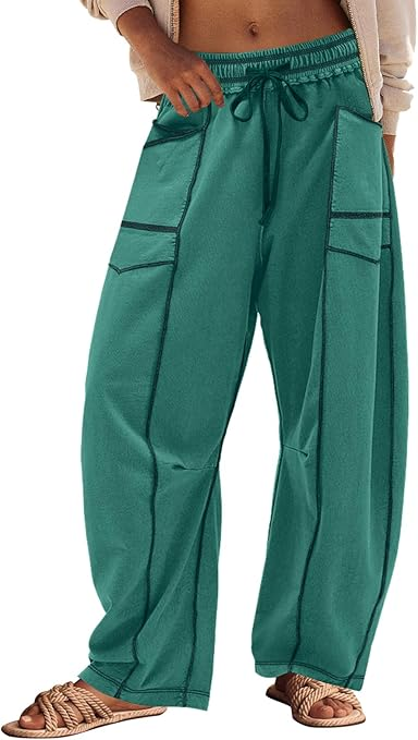 Women'S High Waisted Barrel Sweatpants Baggy Wide Leg Drawstring Joggers With Pockets And Seam Stitch Details| Regular Lined For Fall & Spring, Cozy Fleece Lined For Winter