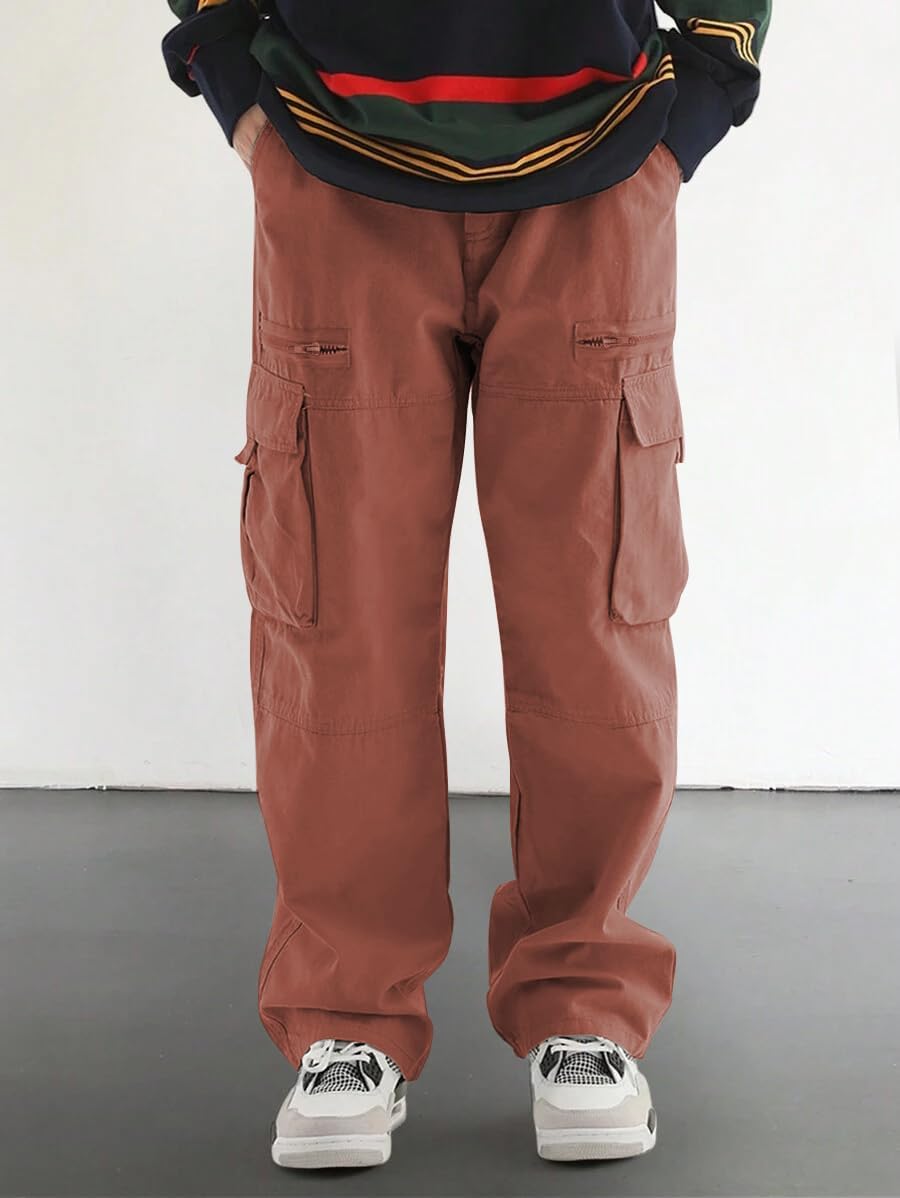 Men's Loose Solid Color All-match Pocket Drawstring Waist Overalls