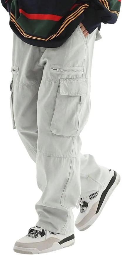 Men's Loose Solid Color All-match Pocket Drawstring Waist Overalls