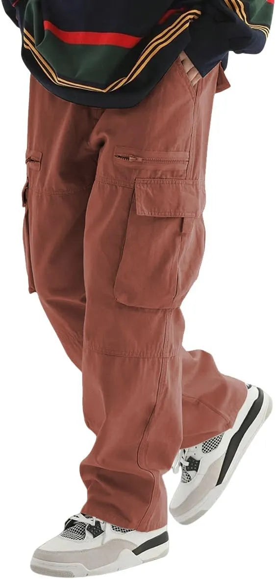 Men's Loose Solid Color All-match Pocket Drawstring Waist Overalls