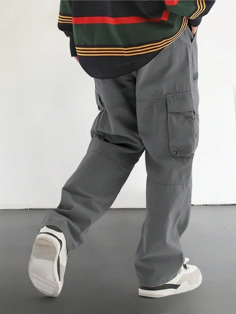 Men's Loose Solid Color All-match Pocket Drawstring Waist Overalls